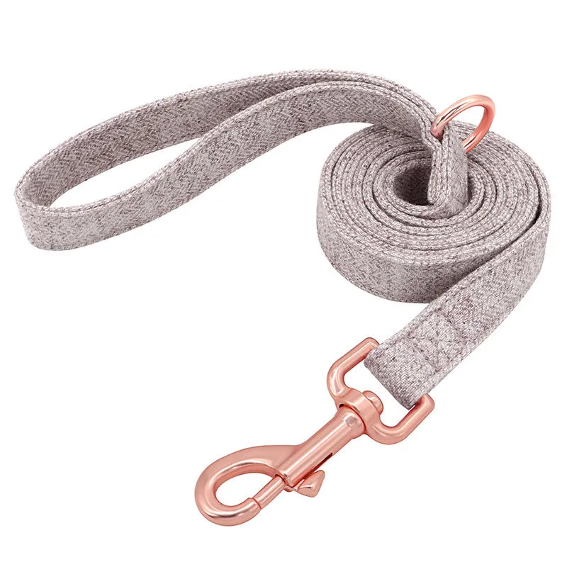 Non-woven fabric dog collar and leash set in blue, grey, light brown, pink for small medium large dogs