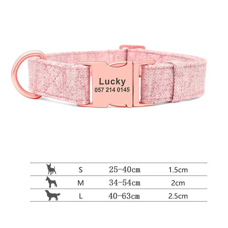 Non-woven fabric dog collar and leash set in blue, grey, light brown, pink for small medium large dogs