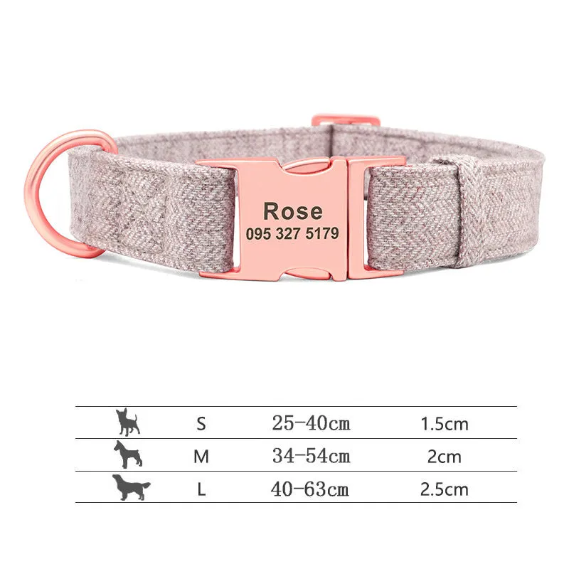 Non-woven fabric dog collar and leash set in blue, grey, light brown, pink for small medium large dogs