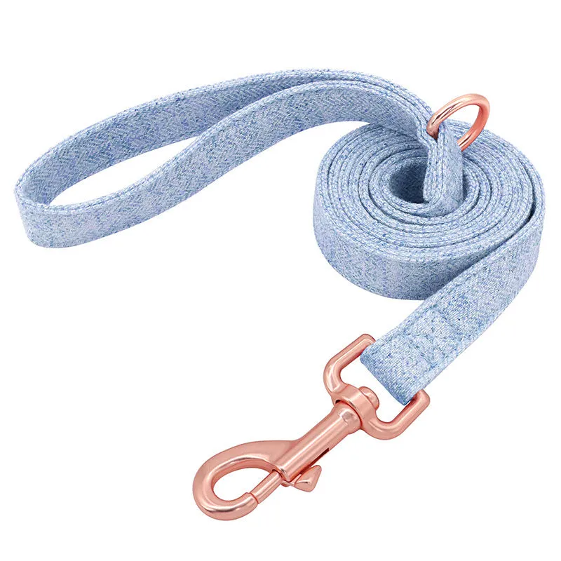 Non-woven fabric dog collar and leash set in blue, grey, light brown, pink for small medium large dogs