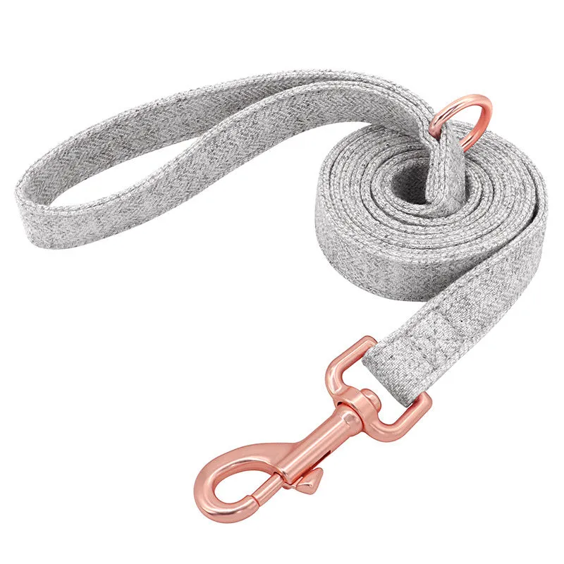 Non-woven fabric dog collar and leash set in blue, grey, light brown, pink for small medium large dogs