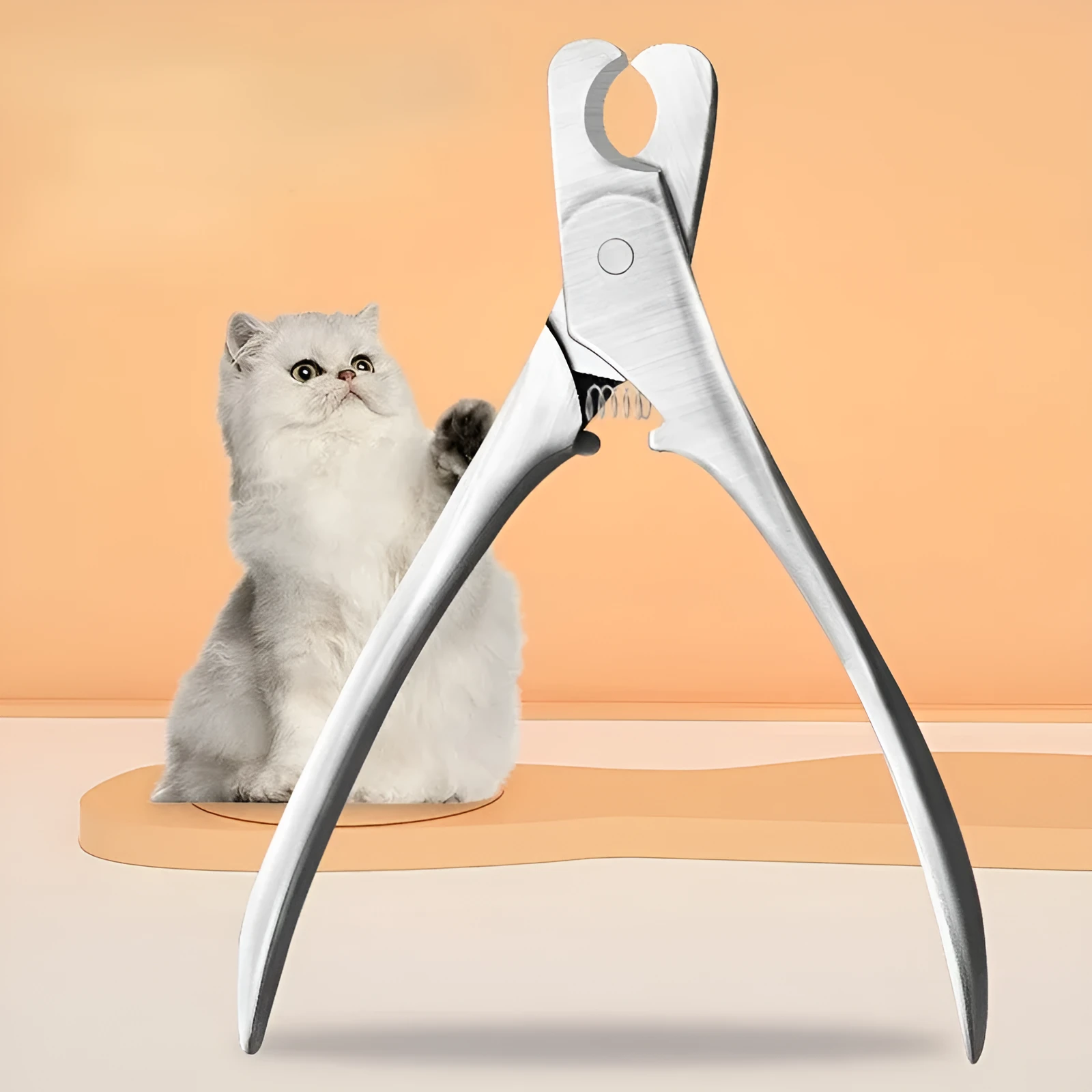 Silver stainless steel pet nail clipper with safety guard for dog and cat grooming