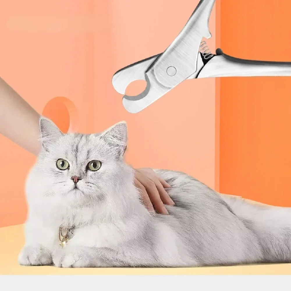 Silver stainless steel pet nail clipper with safety guard for dog and cat grooming