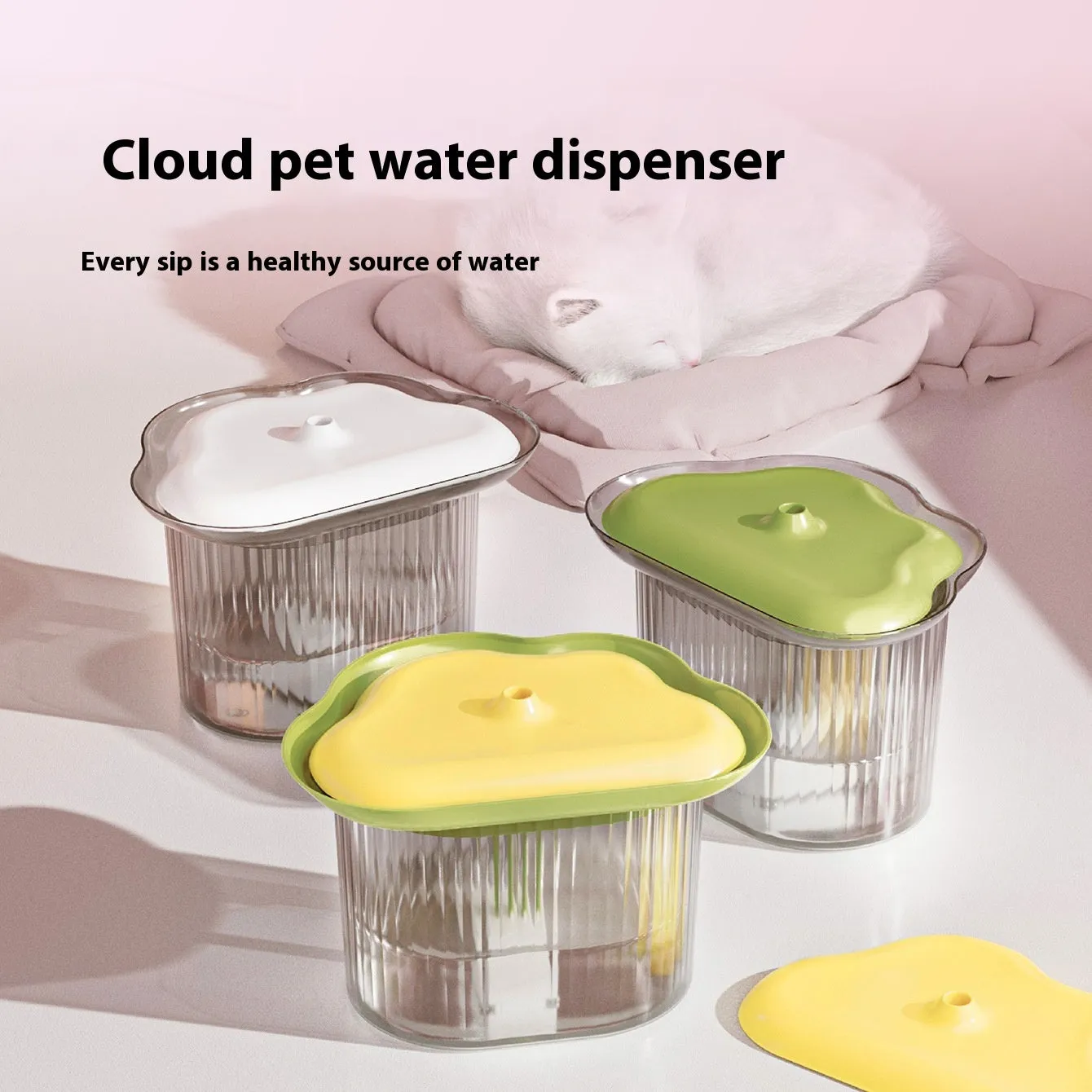 Pets water dispenser intelligent automatic loop filtering water heater for dogs and cats USB 5V in green yellow and transparent gray options