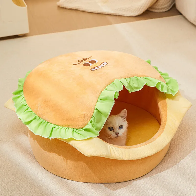 Grey foldable cat kennel with waterproof base and removable fleece cushion