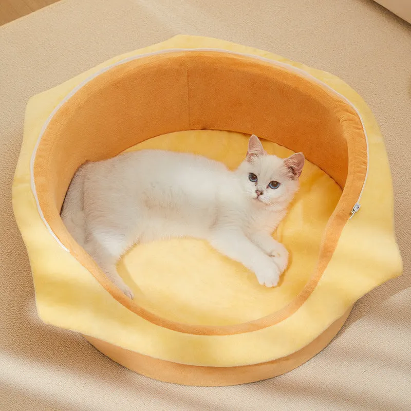 Grey foldable cat kennel with waterproof base and removable fleece cushion