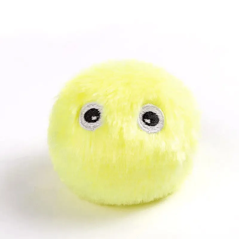 Interactive cat toy ball in blue, pink, or yellow with 55mm diameter and animal sound activation