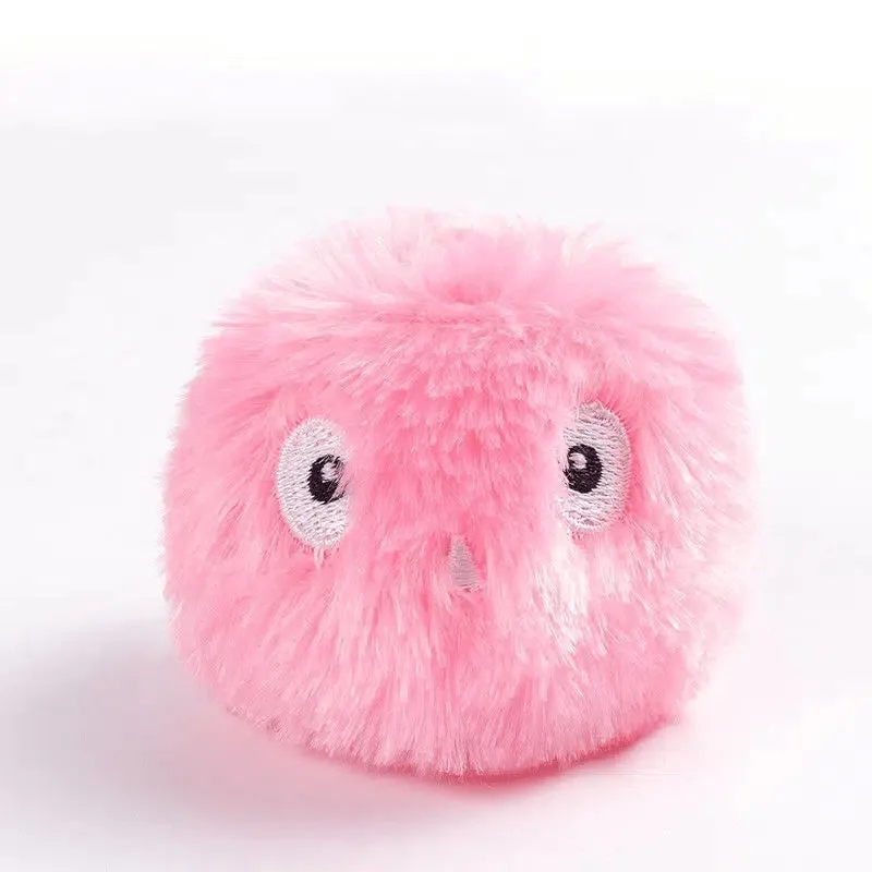 Interactive cat toy ball in blue, pink, or yellow with 55mm diameter and animal sound activation