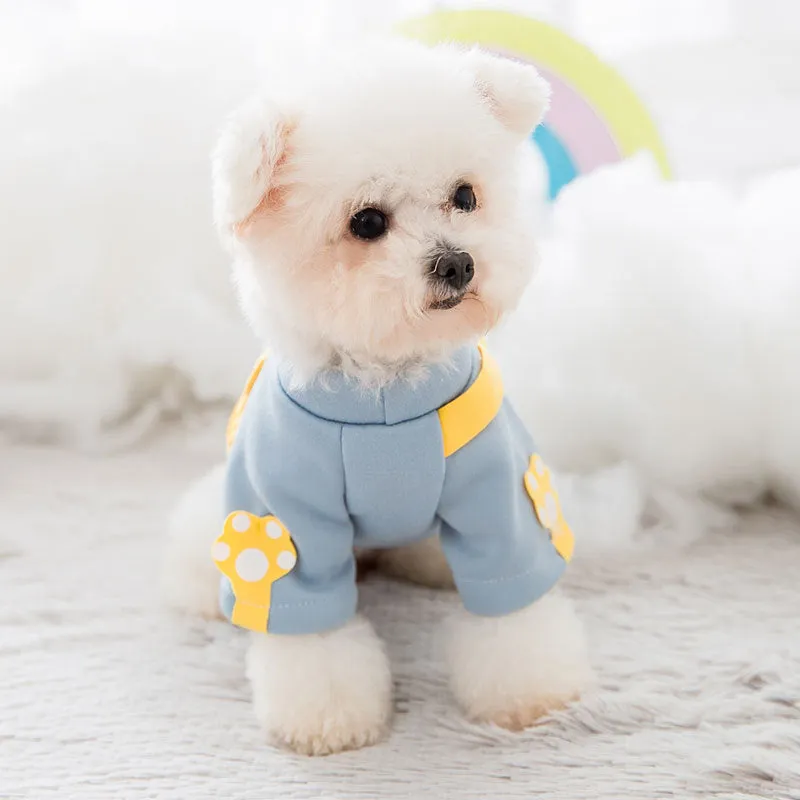 Blue cartoon backpack pet clothes milk silk sweater on small dog in side view