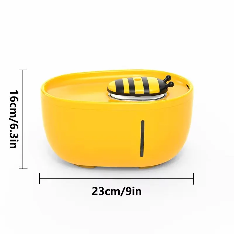 Yellow cat water fountain with filtration system and USB cable for automatic recirculating pet water