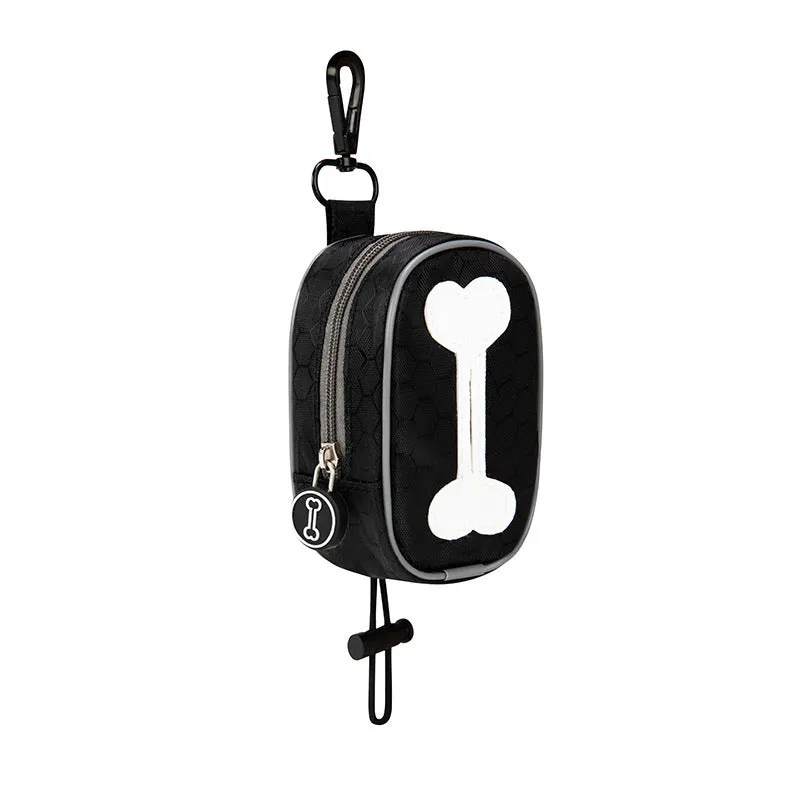 Compact polyester pet poop storage pouch with zipper, 9.5x5x5cm, hand-held rope, blue and black colours