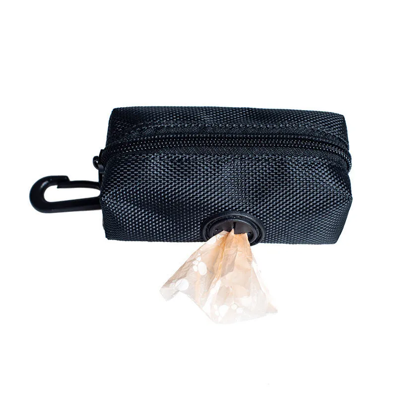 Compact polyester pet poop storage pouch with zipper, 9.5x5x5cm, hand-held rope, blue and black colours