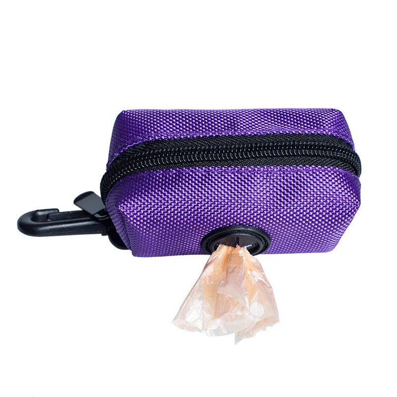 Compact polyester pet poop storage pouch with zipper, 9.5x5x5cm, hand-held rope, blue and black colours