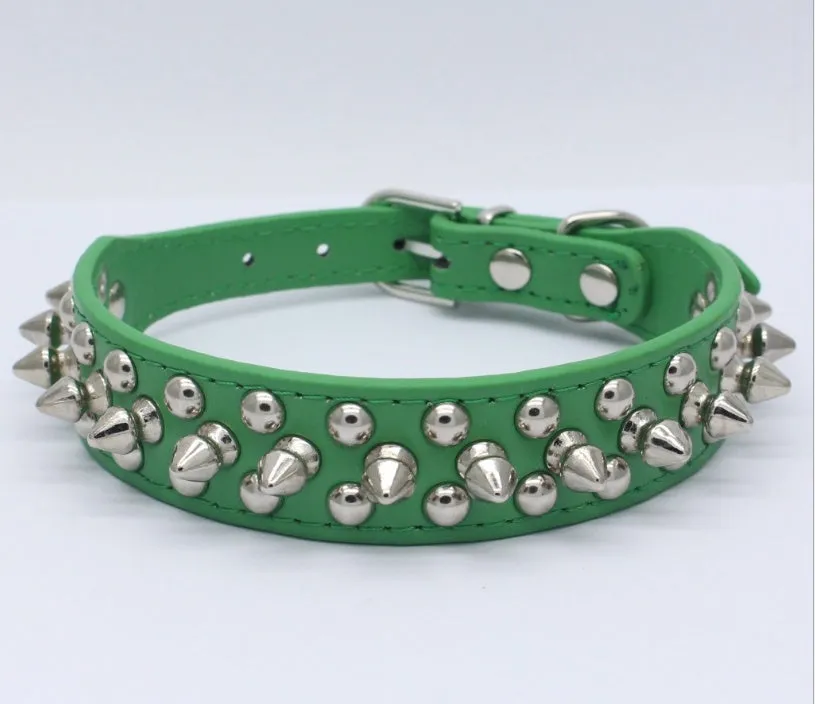 PU leather dog collar with zinc alloy mushroom studs in multiple colour and size options for everyday use