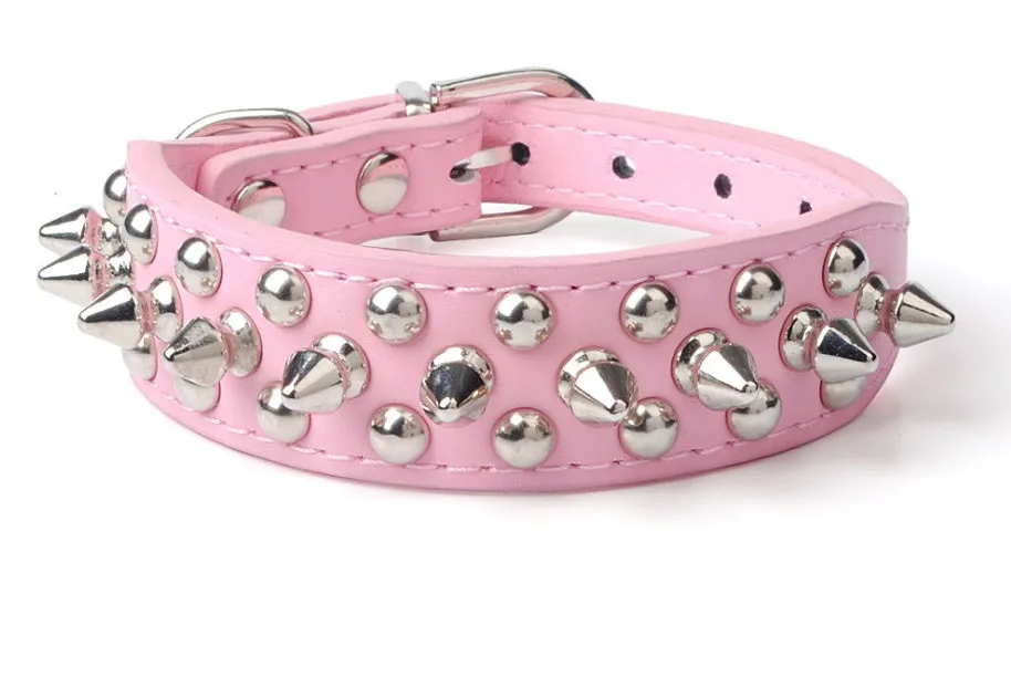 PU leather dog collar with zinc alloy mushroom studs in multiple colour and size options for everyday use