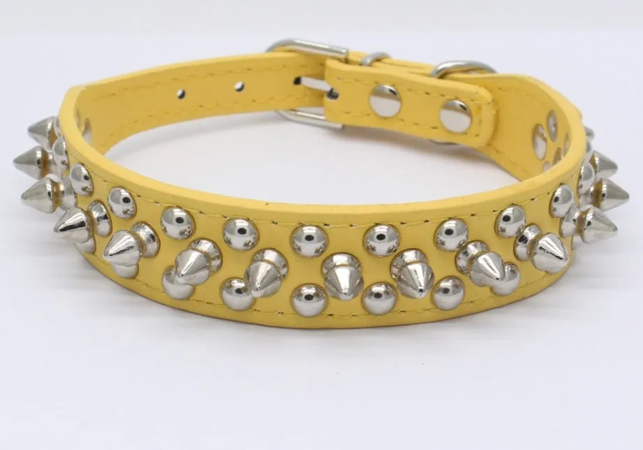 PU leather dog collar with zinc alloy mushroom studs in multiple colour and size options for everyday use