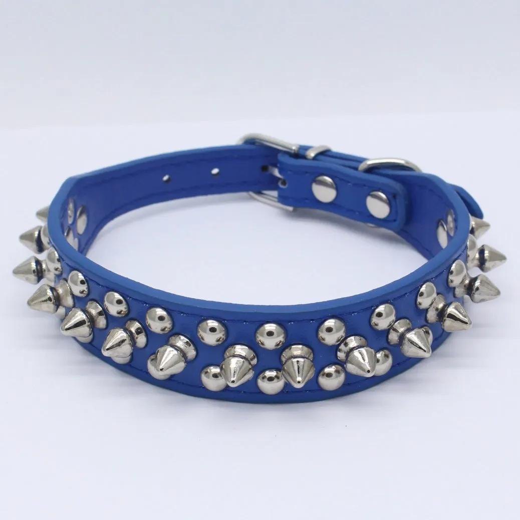PU leather dog collar with zinc alloy mushroom studs in multiple colour and size options for everyday use