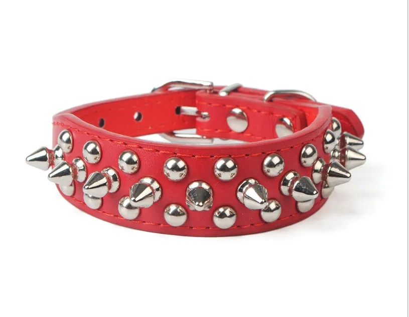 PU leather dog collar with zinc alloy mushroom studs in multiple colour and size options for everyday use