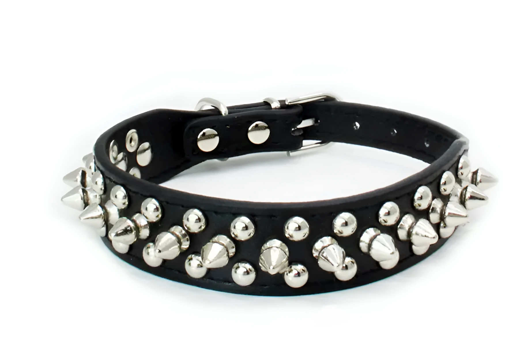 PU leather dog collar with zinc alloy mushroom studs in multiple colour and size options for everyday use