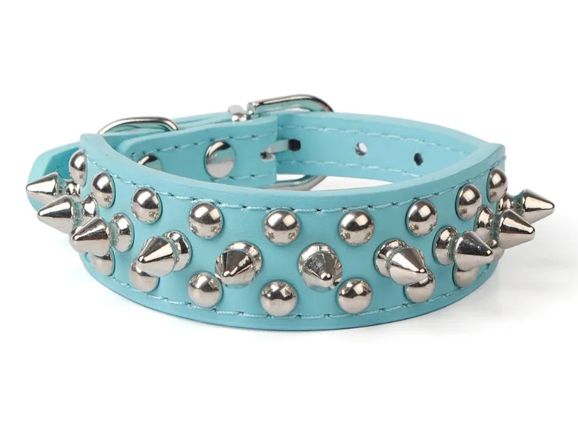 PU leather dog collar with zinc alloy mushroom studs in multiple colour and size options for everyday use