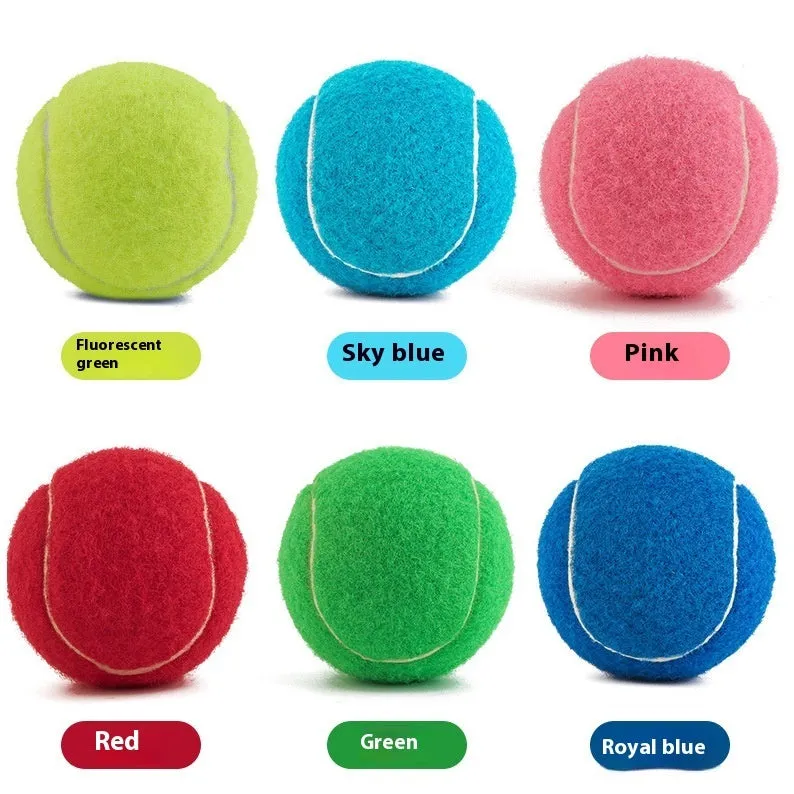 Bite-resistant rubber dog tennis ball in multiple colours including pink, blue and green