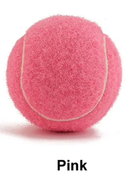 Bite-resistant rubber dog tennis ball in multiple colours including pink, blue and green