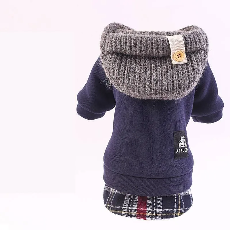 Autumn winter four-legged small dog padded cotton coat in grey with polka dot pattern, loose fit version