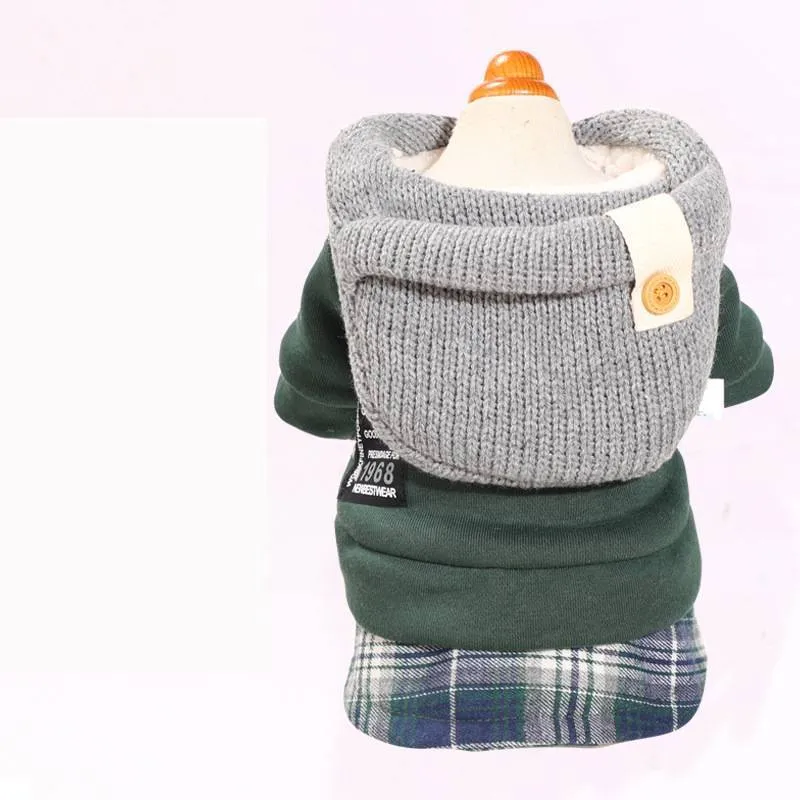 Autumn winter four-legged small dog padded cotton coat in grey with polka dot pattern, loose fit version