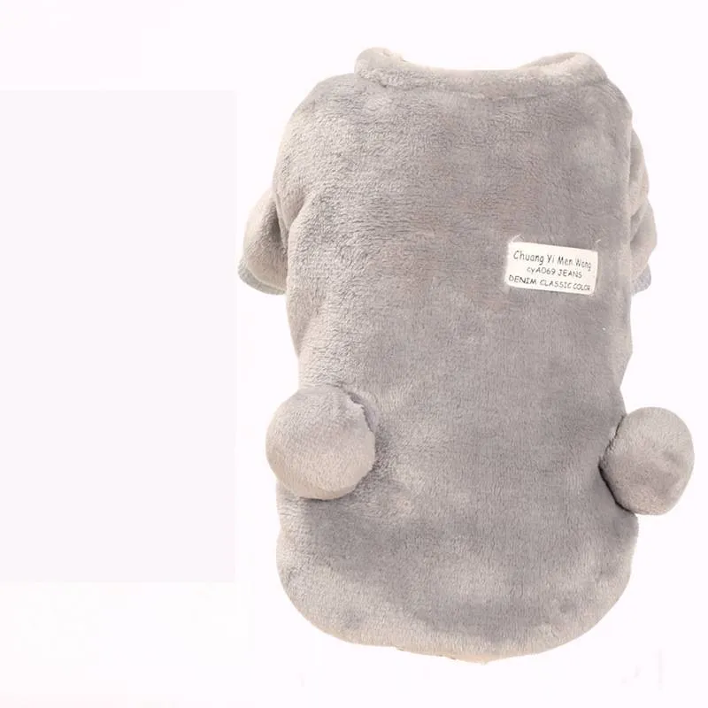 Autumn winter four-legged small dog padded cotton coat in grey with polka dot pattern, loose fit version