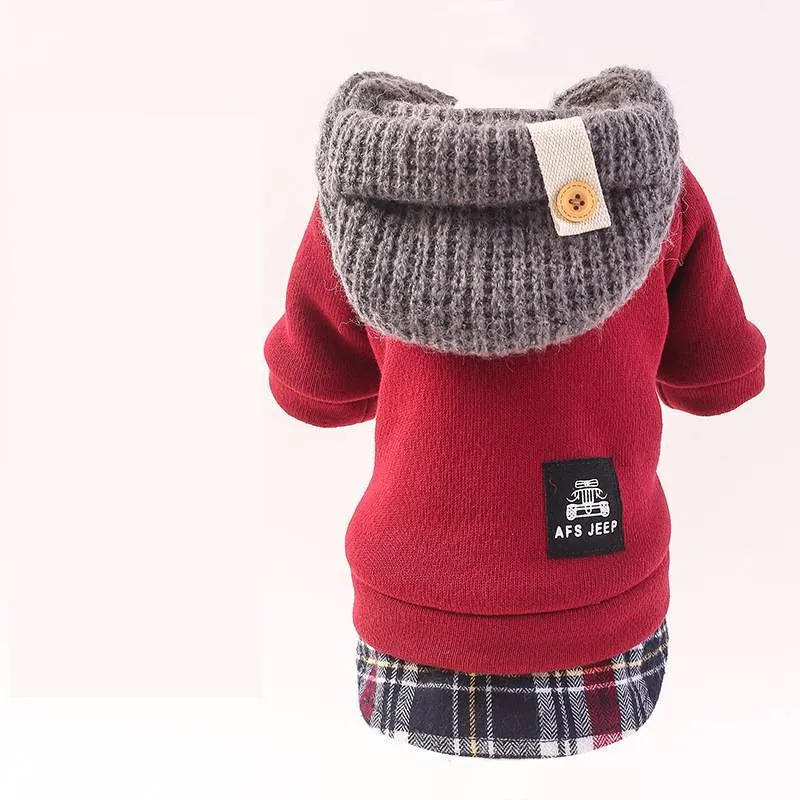 Autumn winter four-legged small dog padded cotton coat in grey with polka dot pattern, loose fit version