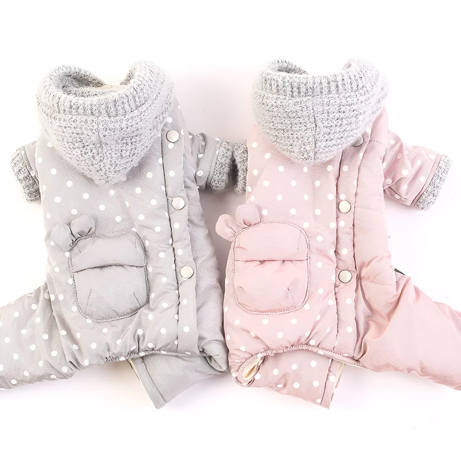 Autumn winter four-legged small dog padded cotton coat in grey with polka dot pattern, loose fit version