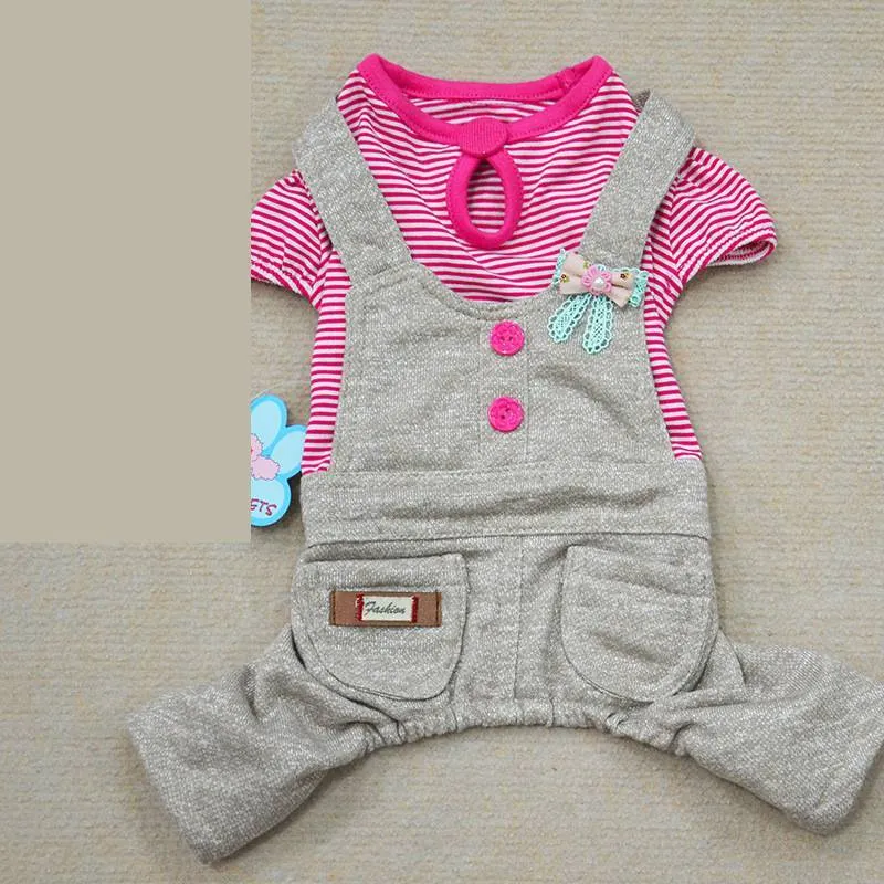 Autumn winter four-legged small dog padded cotton coat in grey with polka dot pattern, loose fit version