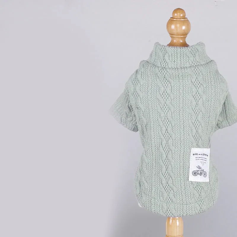 Thin acrylic pet dog sweater in grey on a dog, casual style