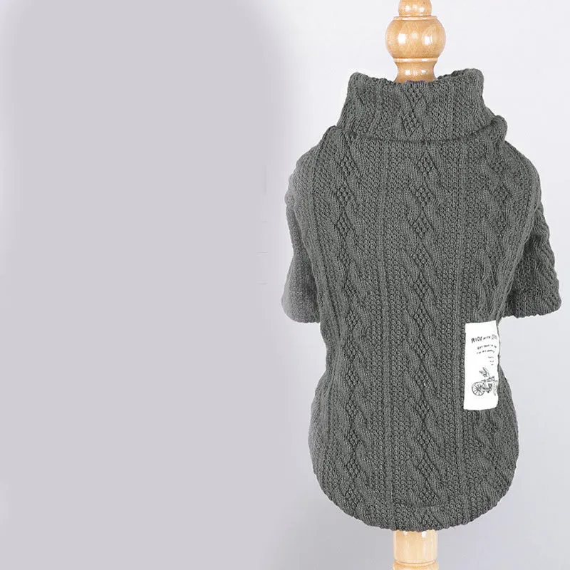 Thin acrylic pet dog sweater in grey on a dog, casual style