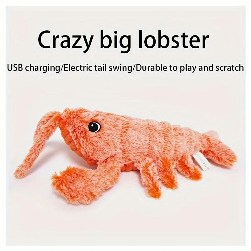 USB rechargeable plush lobster cat toy with motion sensor and catnip pocket on floor