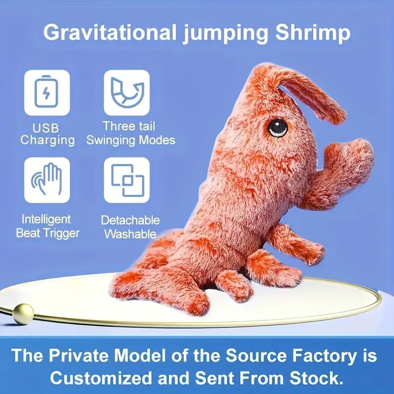 USB rechargeable plush lobster cat toy with motion sensor and catnip pocket on floor