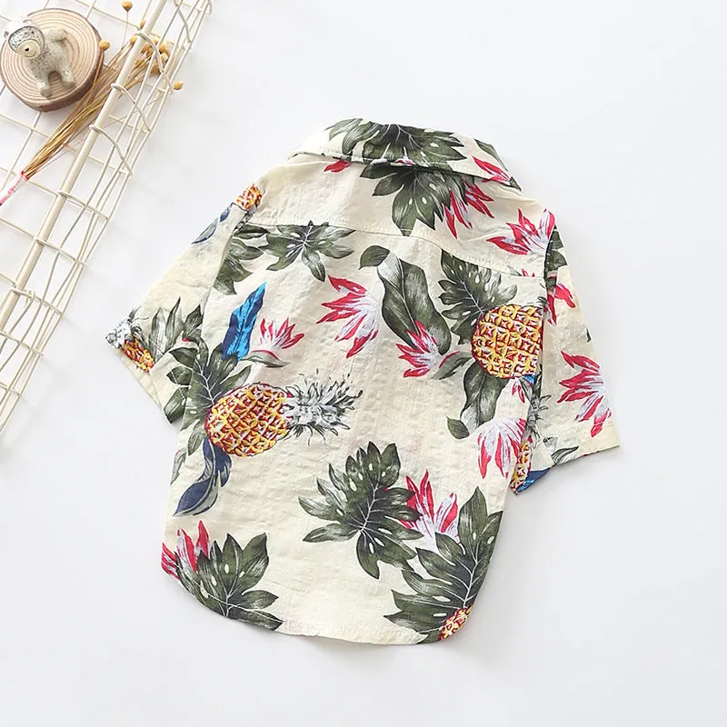 Dog clothes fashion shirt in cotton for small to large breeds available in wine red pineapple black pineapple black crocodile white pineapple white crocodile and black white crocodile patterns with size chart XS to XXL and FB by collar bust back length