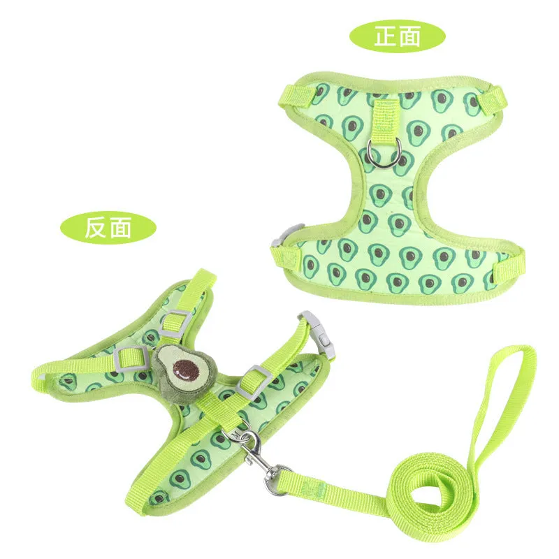 Reflective chest strap vest-style dog walking lead with handle rope for small dogs.