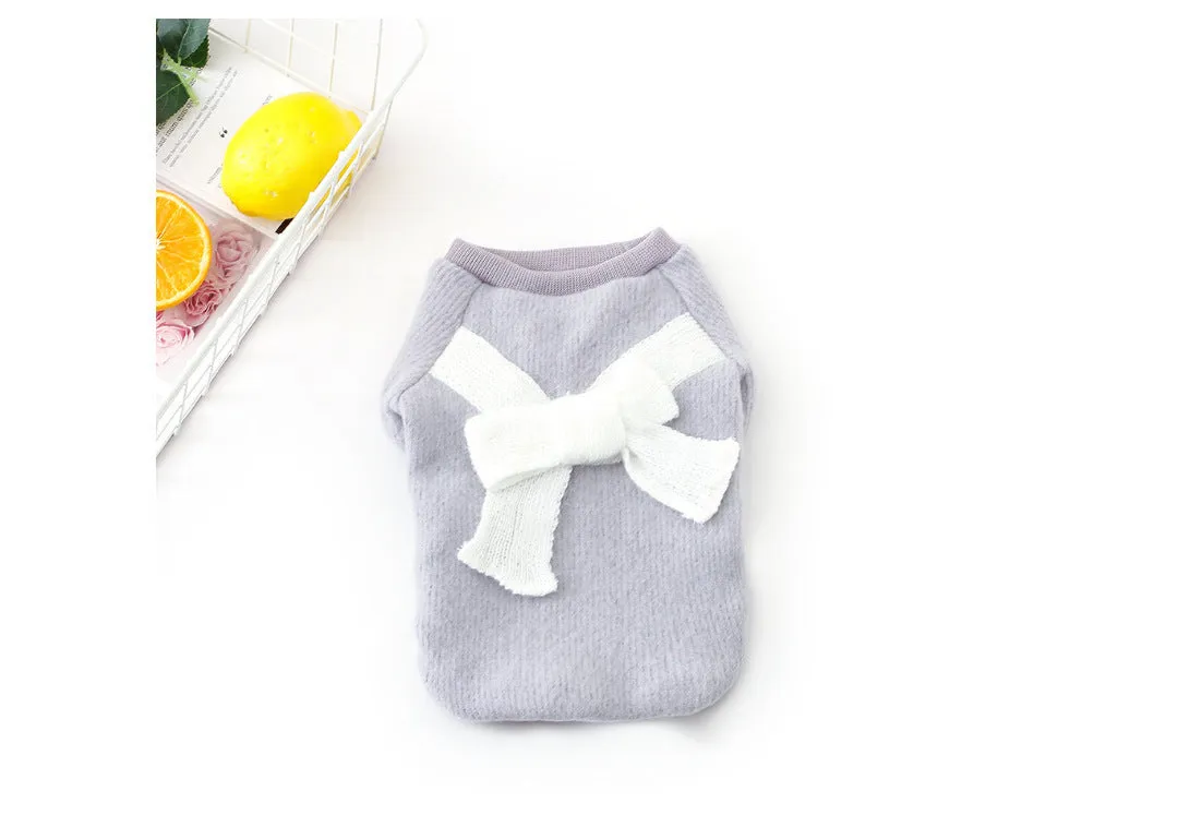 Brushed cloth bow pet clothes in grey and pink for dogs and cats with five adjustable sizes XS to XL