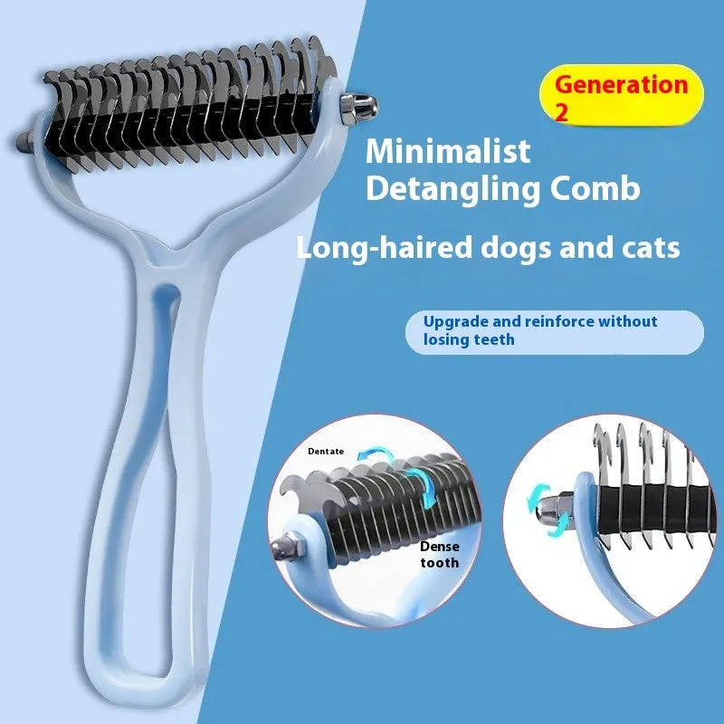 Double-sided pet fur knot cutter grooming comb with stainless steel teeth and colourful handle