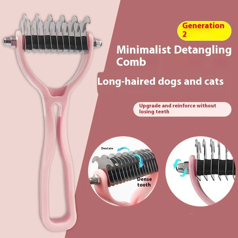 Double-sided pet fur knot cutter grooming comb with stainless steel teeth and colourful handle