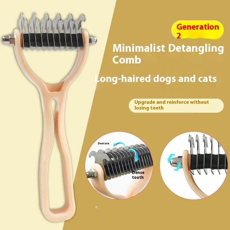 Double-sided pet fur knot cutter grooming comb with stainless steel teeth and colourful handle