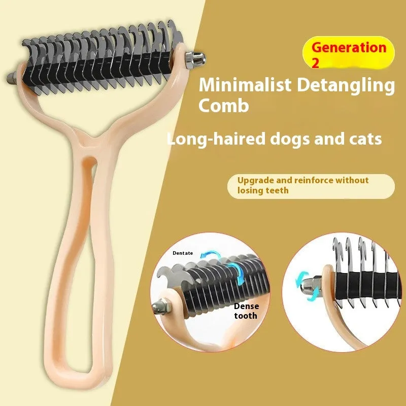 Double-sided pet fur knot cutter grooming comb with stainless steel teeth and colourful handle