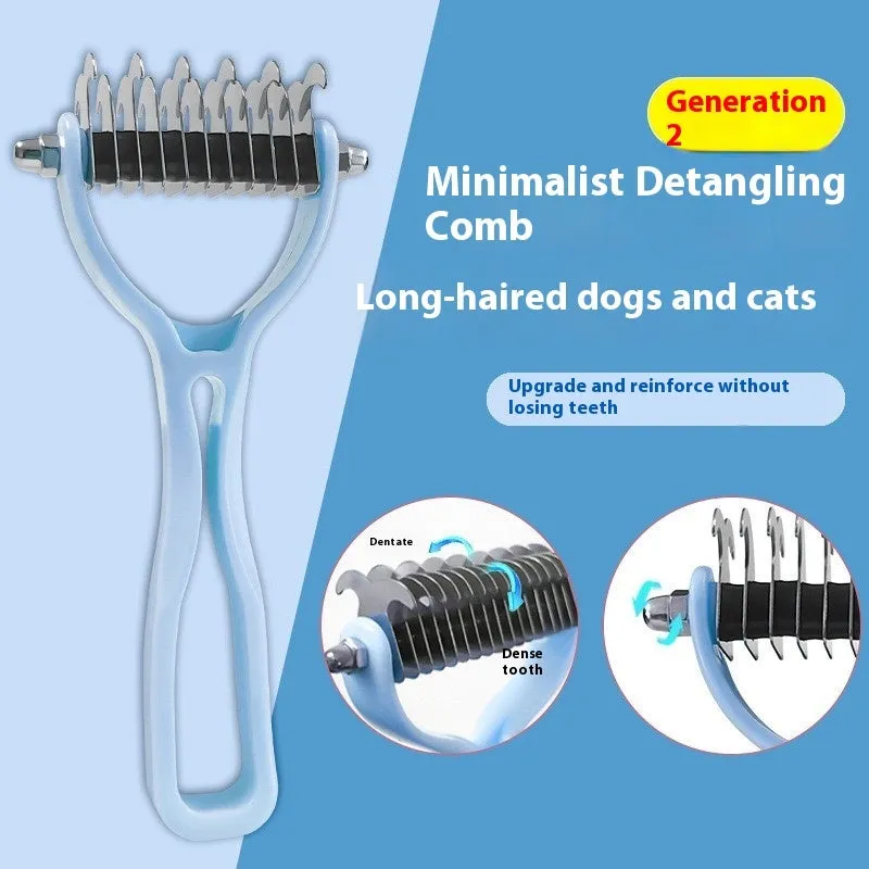 Double-sided pet fur knot cutter grooming comb with stainless steel teeth and colourful handle