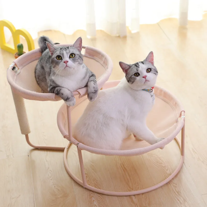 Pet hammock cat bed 45x45x40cm beige winter model on floor indoors