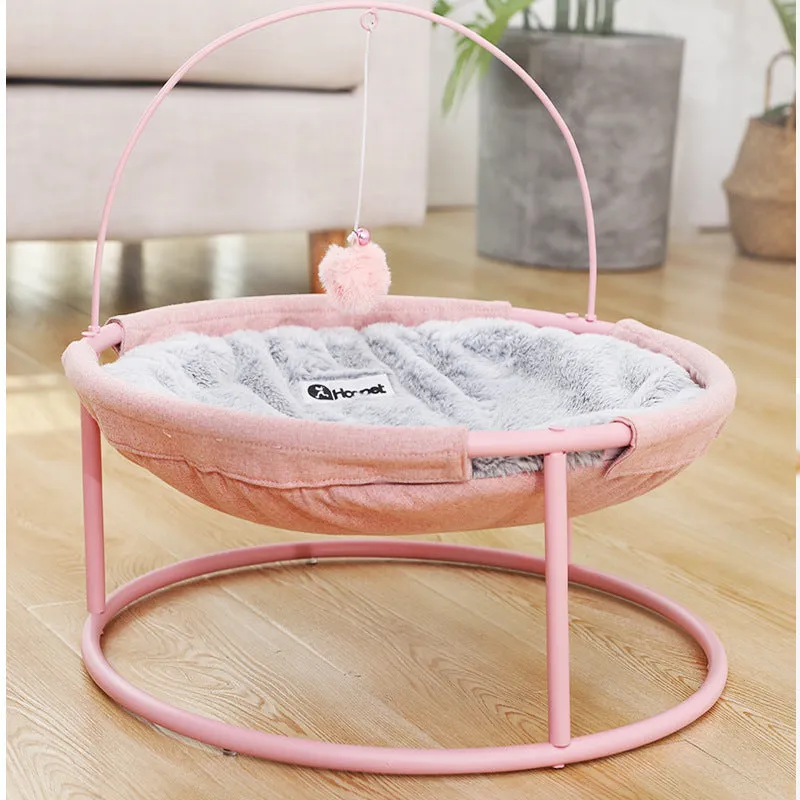 Pet hammock cat bed 45x45x40cm beige winter model on floor indoors