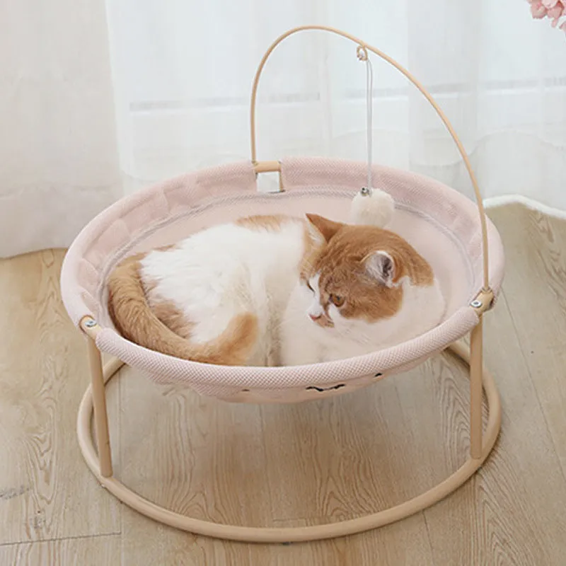 Pet hammock cat bed 45x45x40cm beige winter model on floor indoors