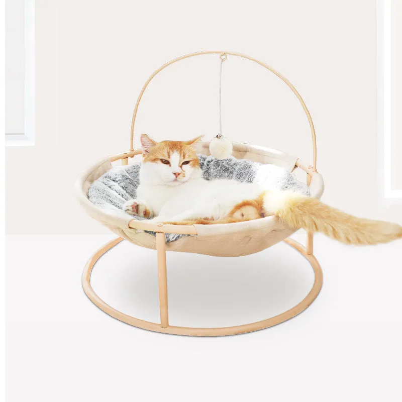 Pet hammock cat bed 45x45x40cm beige winter model on floor indoors