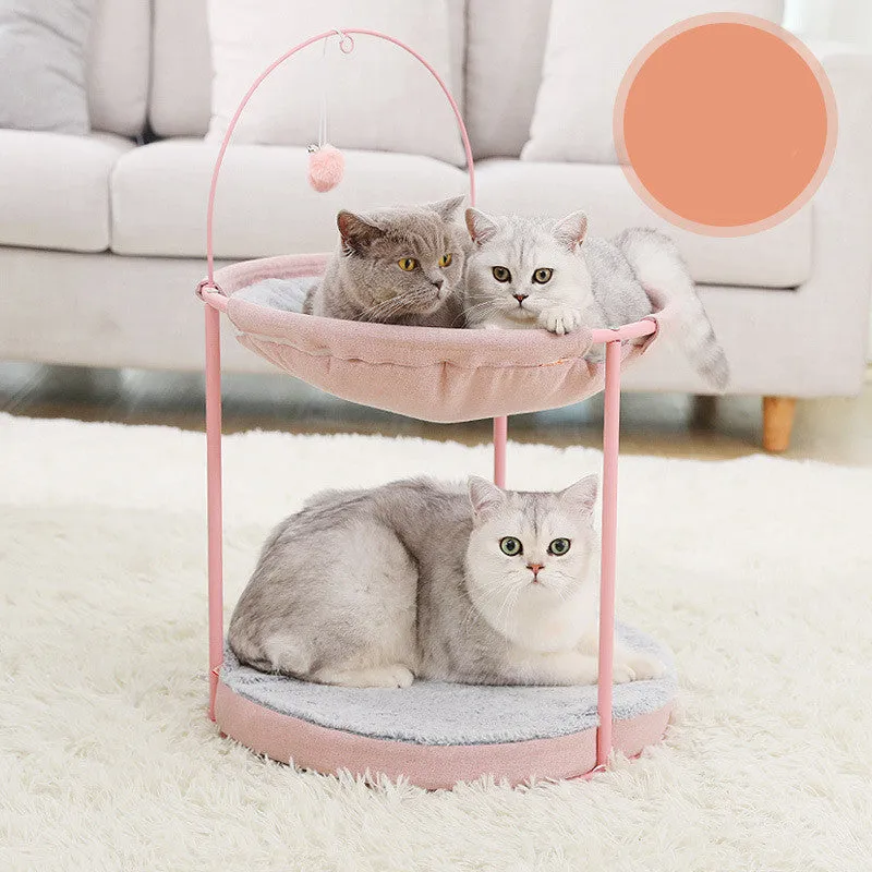 Pet hammock cat bed 45x45x40cm beige winter model on floor indoors
