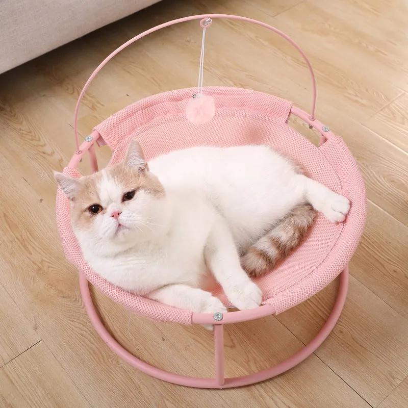 Pet hammock cat bed 45x45x40cm beige winter model on floor indoors